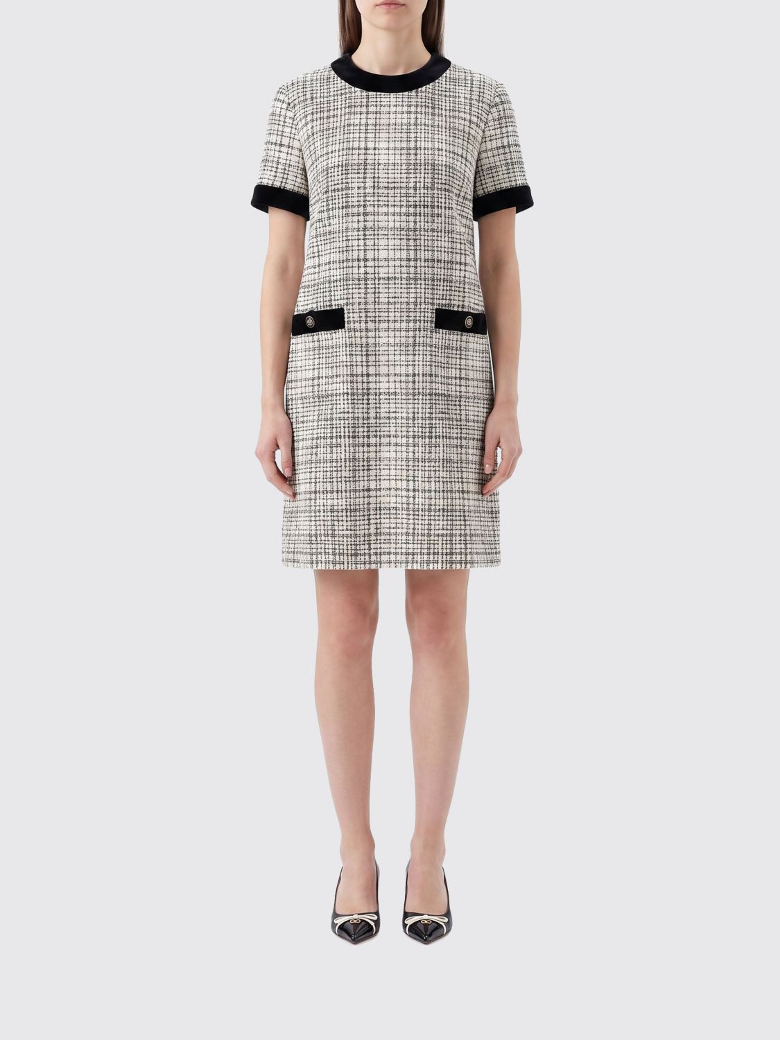 Valentino Garavani Tweed Sheath Mini Dress with Patch Pockets