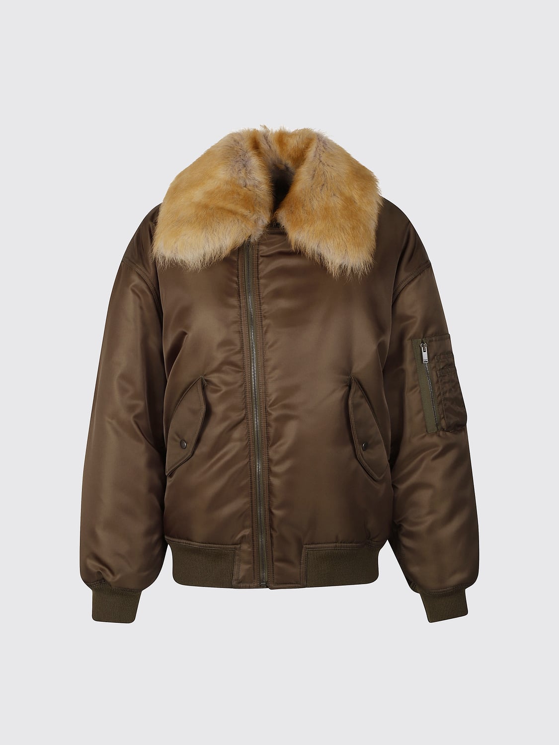 SAINT LAURENT Nylon Aviator Bomber Jacket with Fur Collar SAINT LAURENT Nylon Aviator Bomber Jacket with Fur Collar