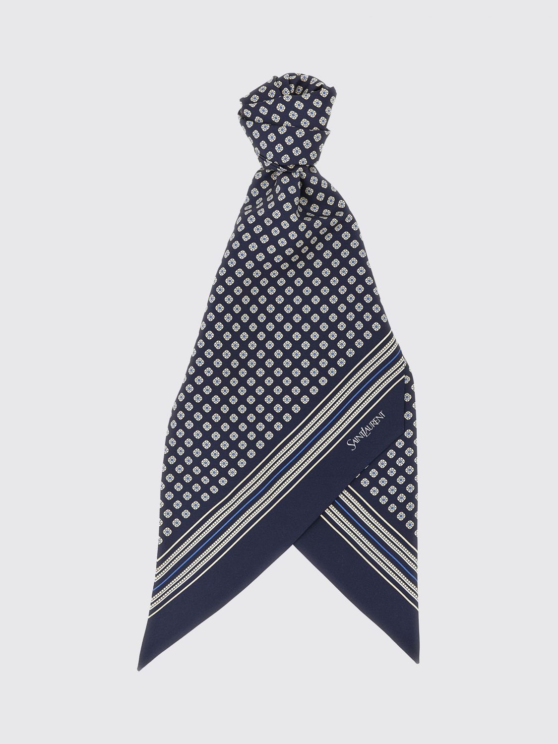 Saint Laurent Lavallière Striped Geometric Print Silk Foulard · OS
