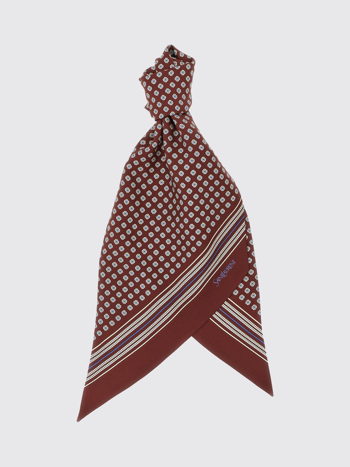 Saint Laurent Lavallière Striped Geometric Print Silk Foulard · OS