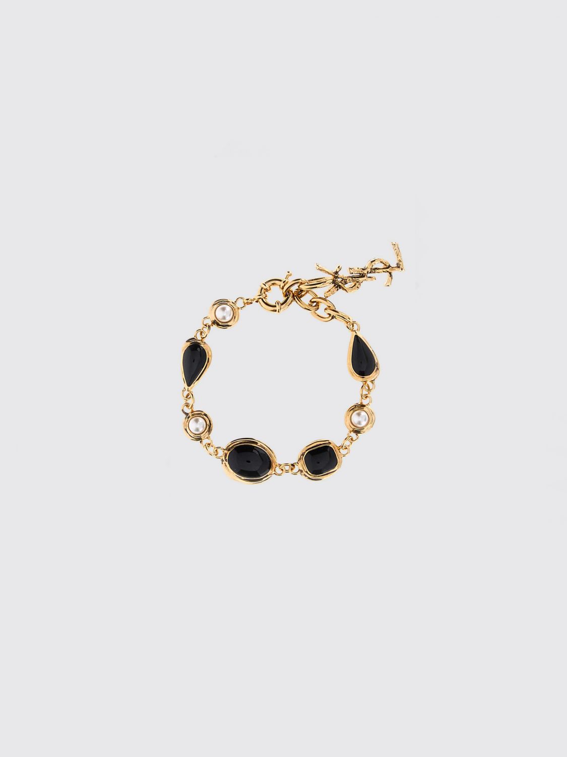 Saint Laurent Metal Bracelet with Pearls and YSL Monogram · L