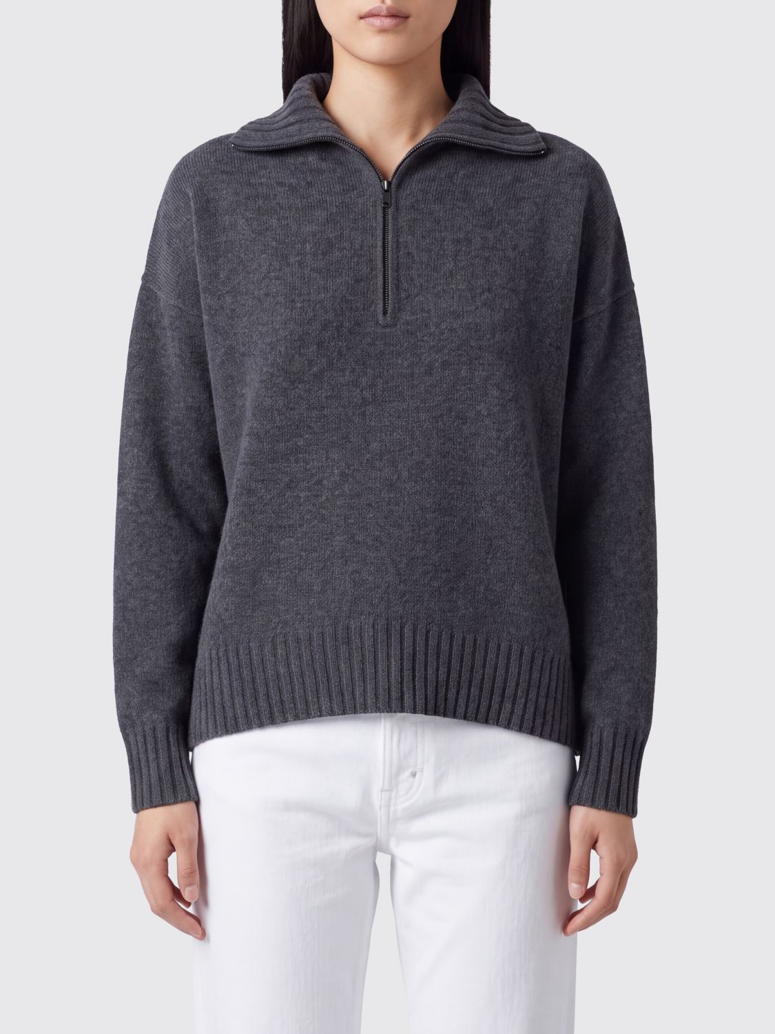 MAX MARA Maglia in misto alpaca con collo a listino e mezza zip