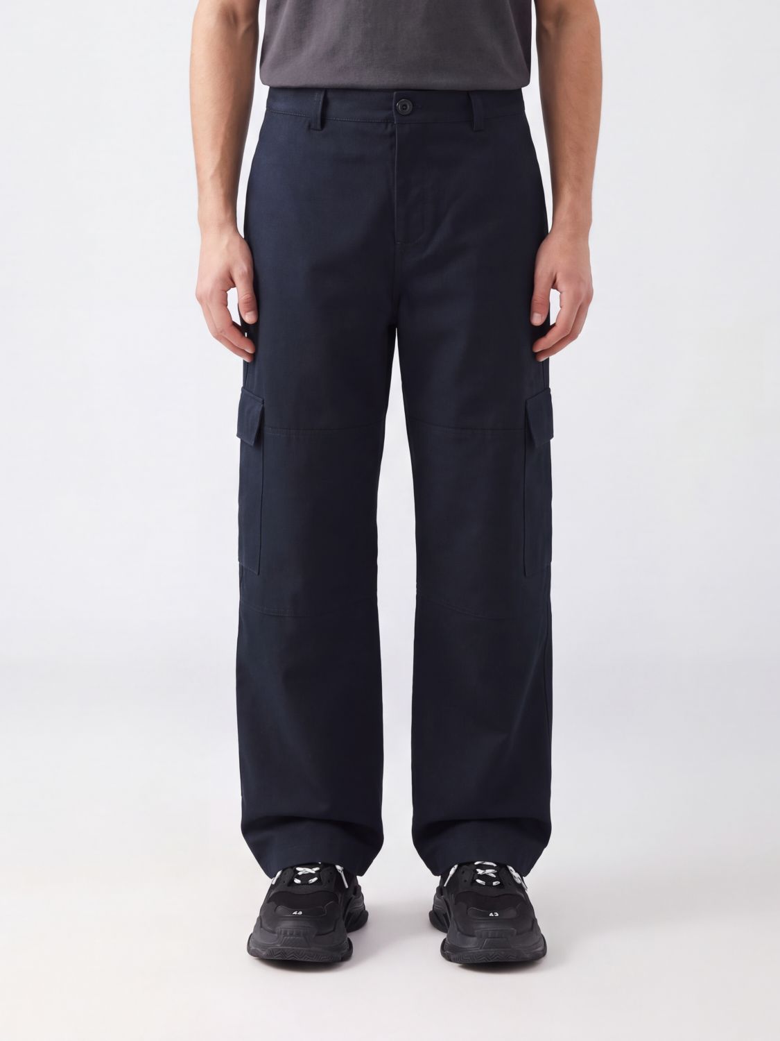 BALENCIAGA Wide-Leg Cotton Cargo Trousers in Anthracite