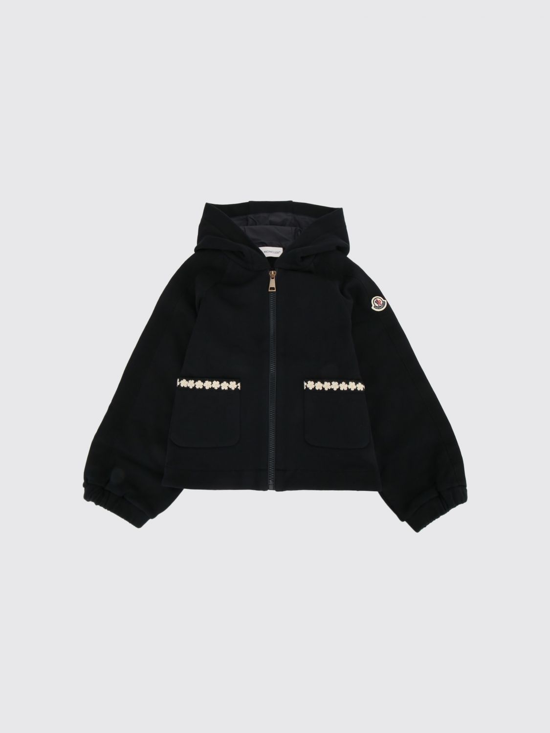 MONCLER Kapuzen-Sweatjacke für Jungen aus Baumwolle mit Stickdetails