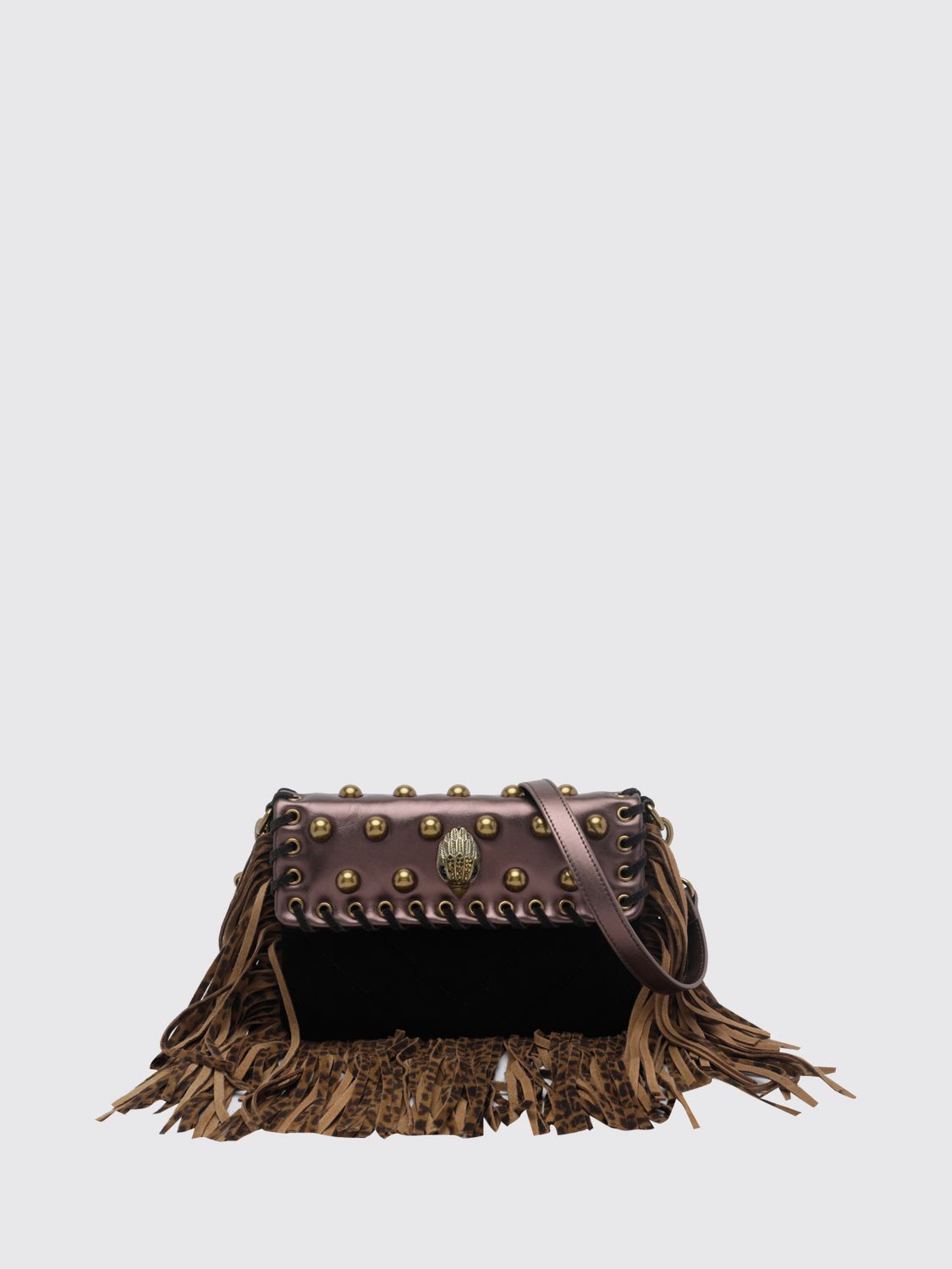 KURT GEIGER LONDON Mini-Schultertasche Oxford aus Leder mit Animal-Print, Nieten und Fransen