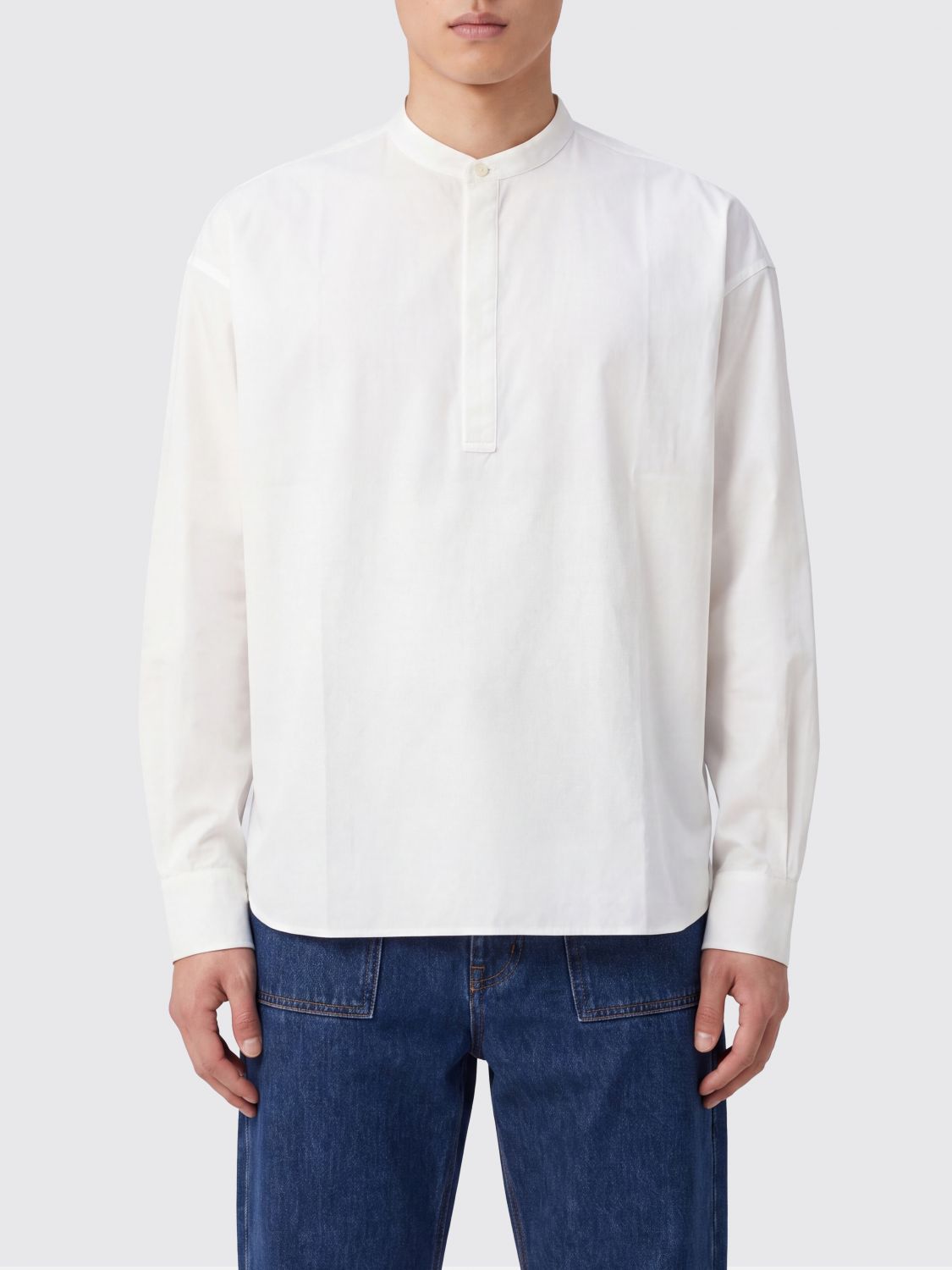 JACQUEMUS Long-Sleeved Cotton Shirt with Mandarin Collar