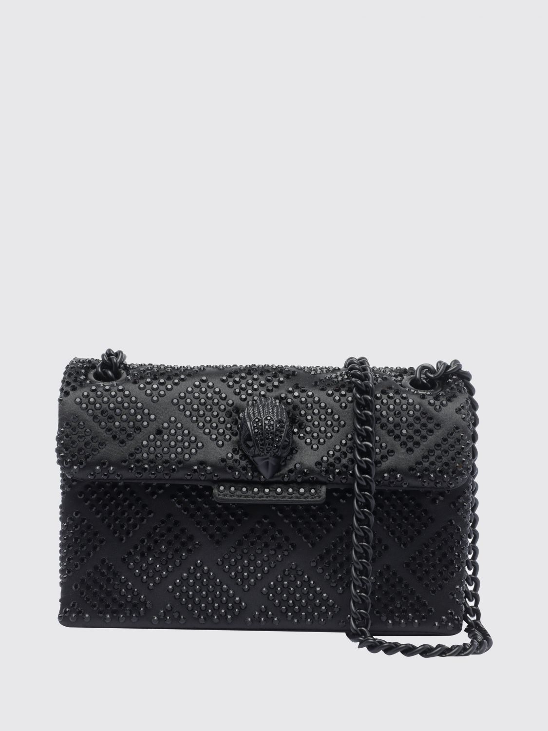 KURT GEIGER LONDON Kensington Mini-Schultertasche aus schwarzem Stoff mit Strass