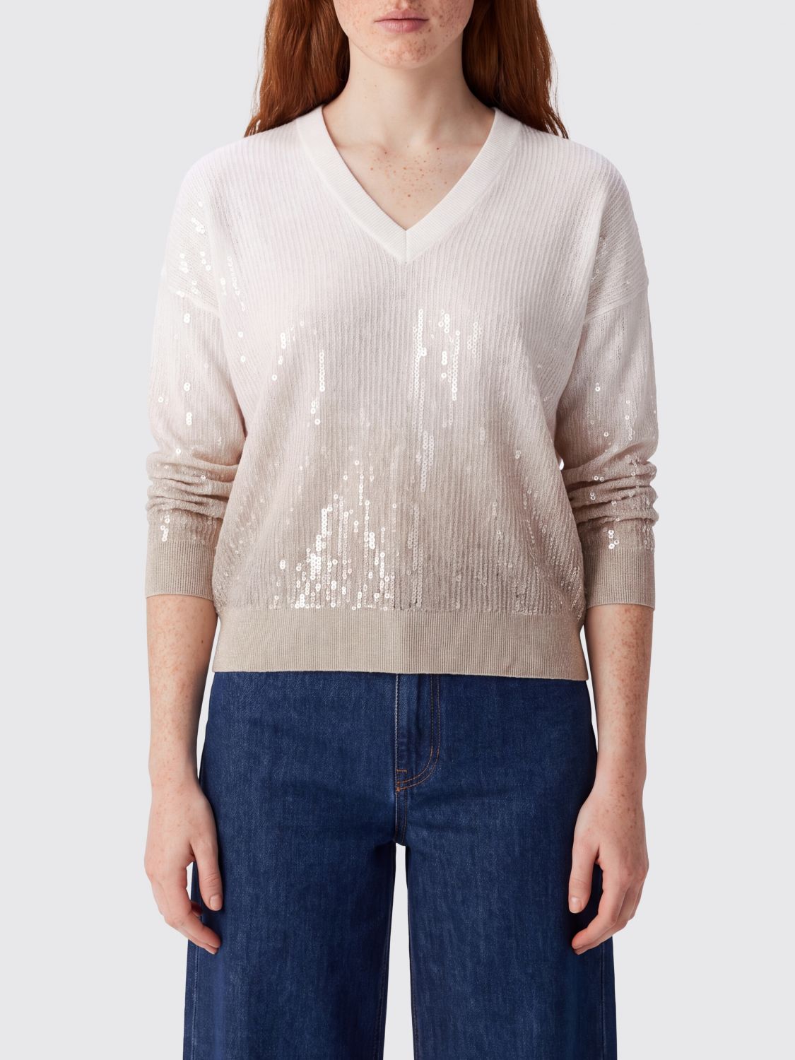 LIU JO Maglia in viscosa con scollo a V e paillettes bicolore