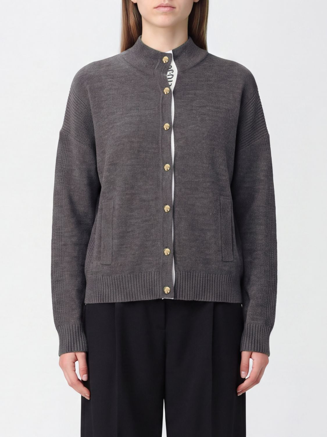 LIU JO Rundhals-Cardigan aus Wollmischung mit Jacquard-Logo