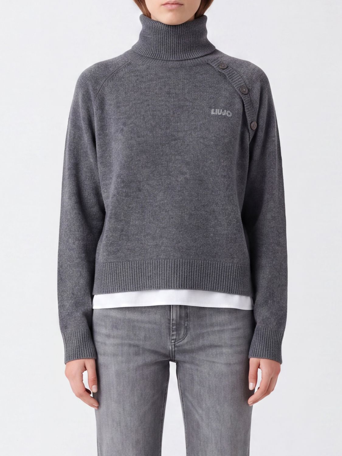 LIU JO Rollkragenpullover von aus Wolle und Baumwolle mit Schulterknöpfen und Kontrastlogo