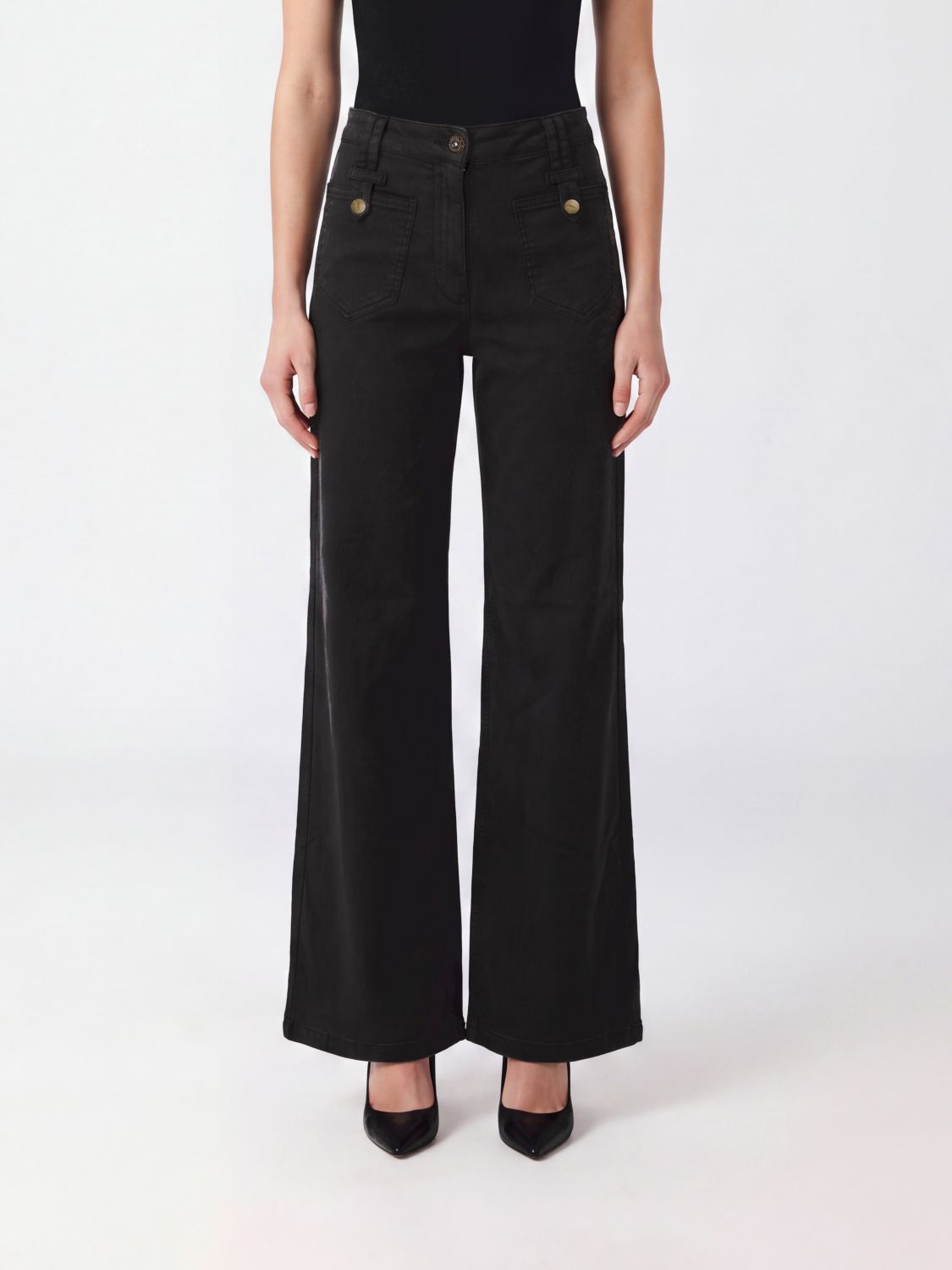 Liu Jo High-Waisted Wide-Leg Jeans in Black Stretch Denim