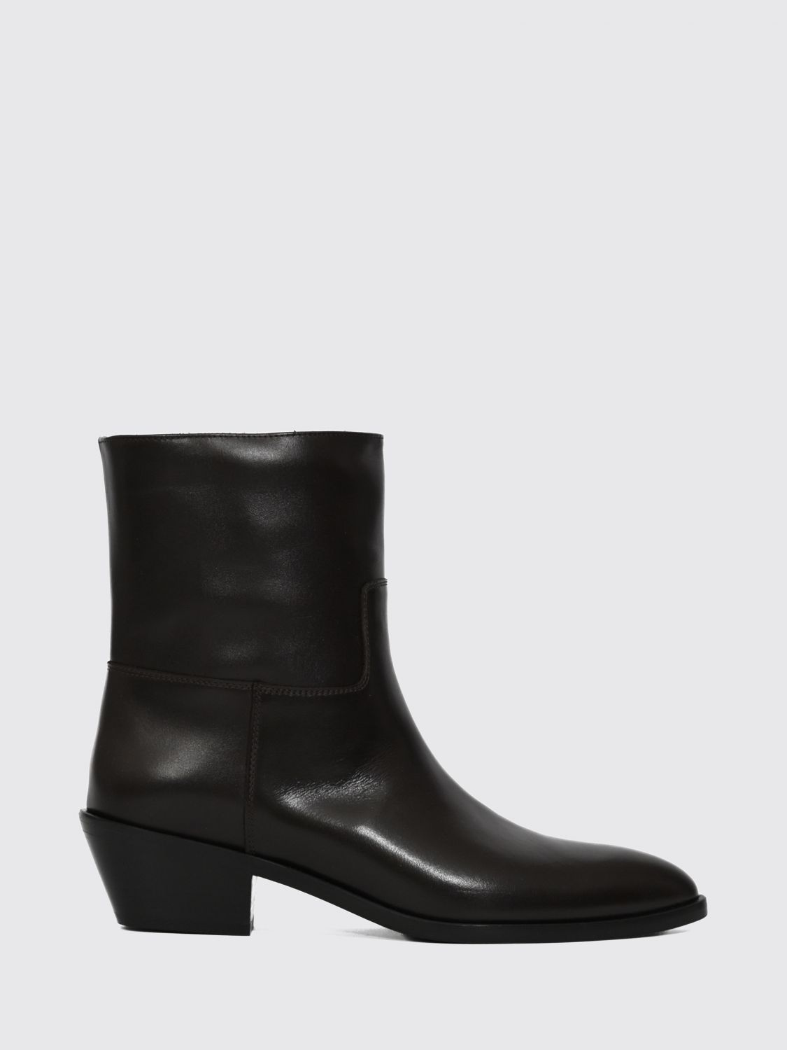 Liviana Conti Smooth Calfskin Leather Western Ankle Boots with a Flared Heel