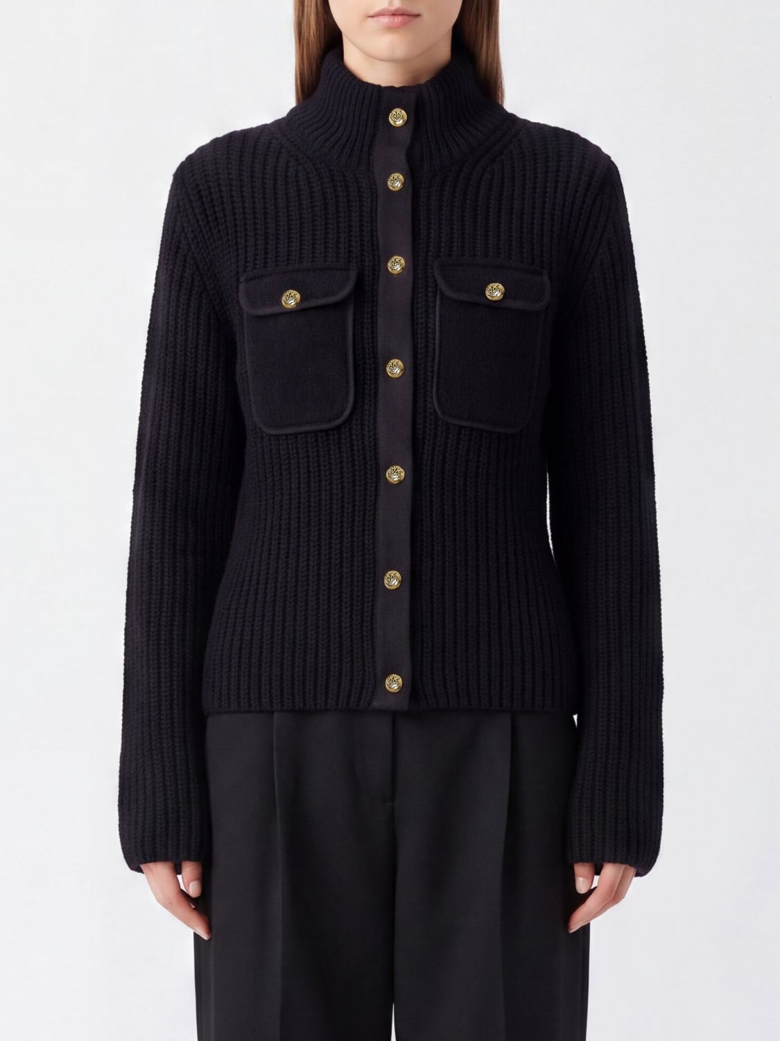 PINKO Slim Fit Ribbed High-Neck Cardigan