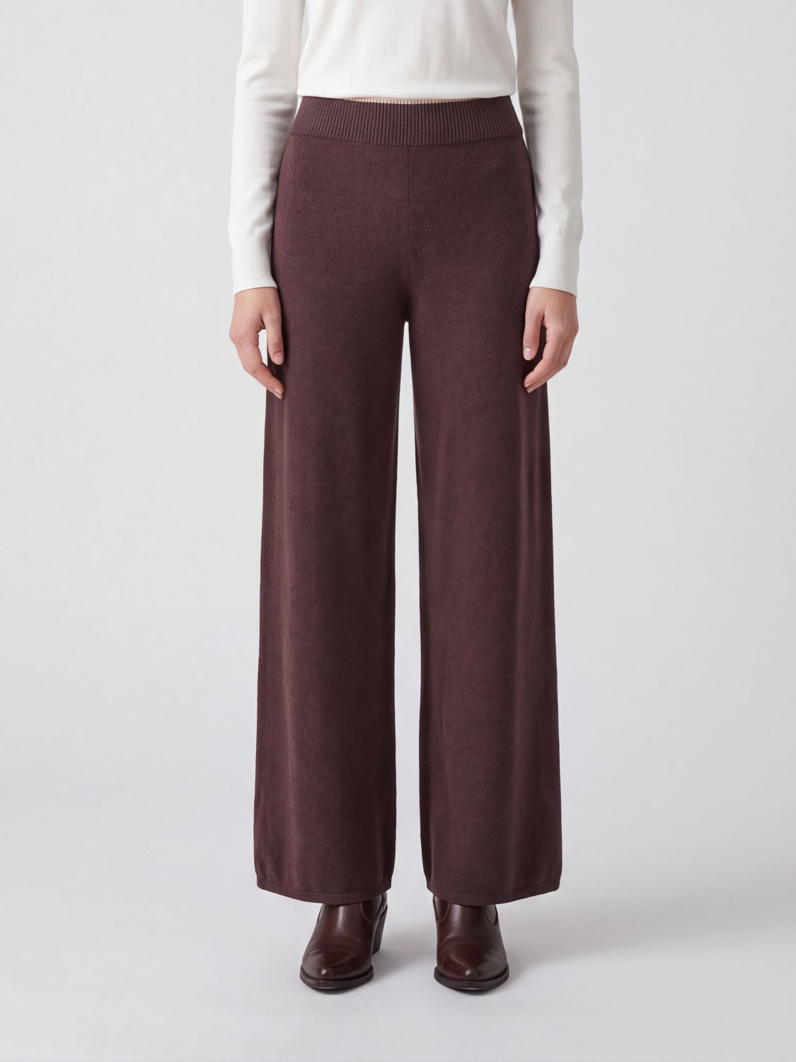 PINKO Pantaloni palazzo a vita alta in maglia di lana e cashmere
