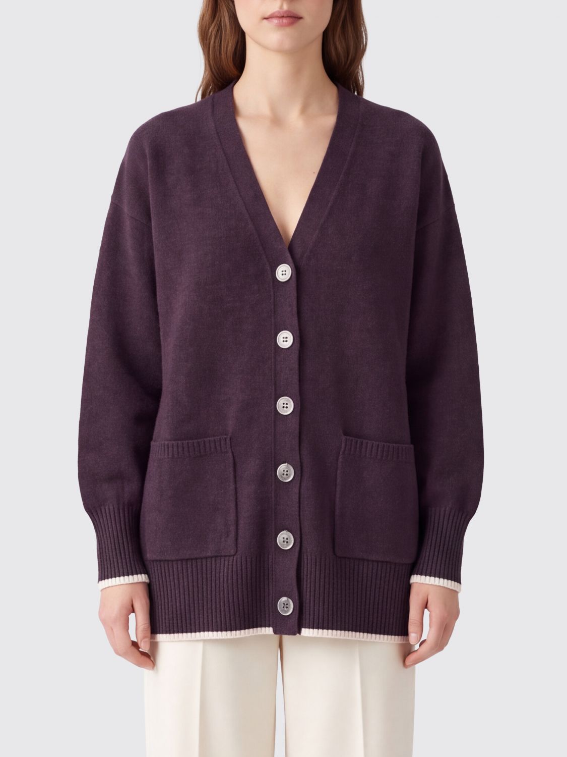 PINKO Cardigan relaxed fit in lana e cashmere con scollo a V e tasche