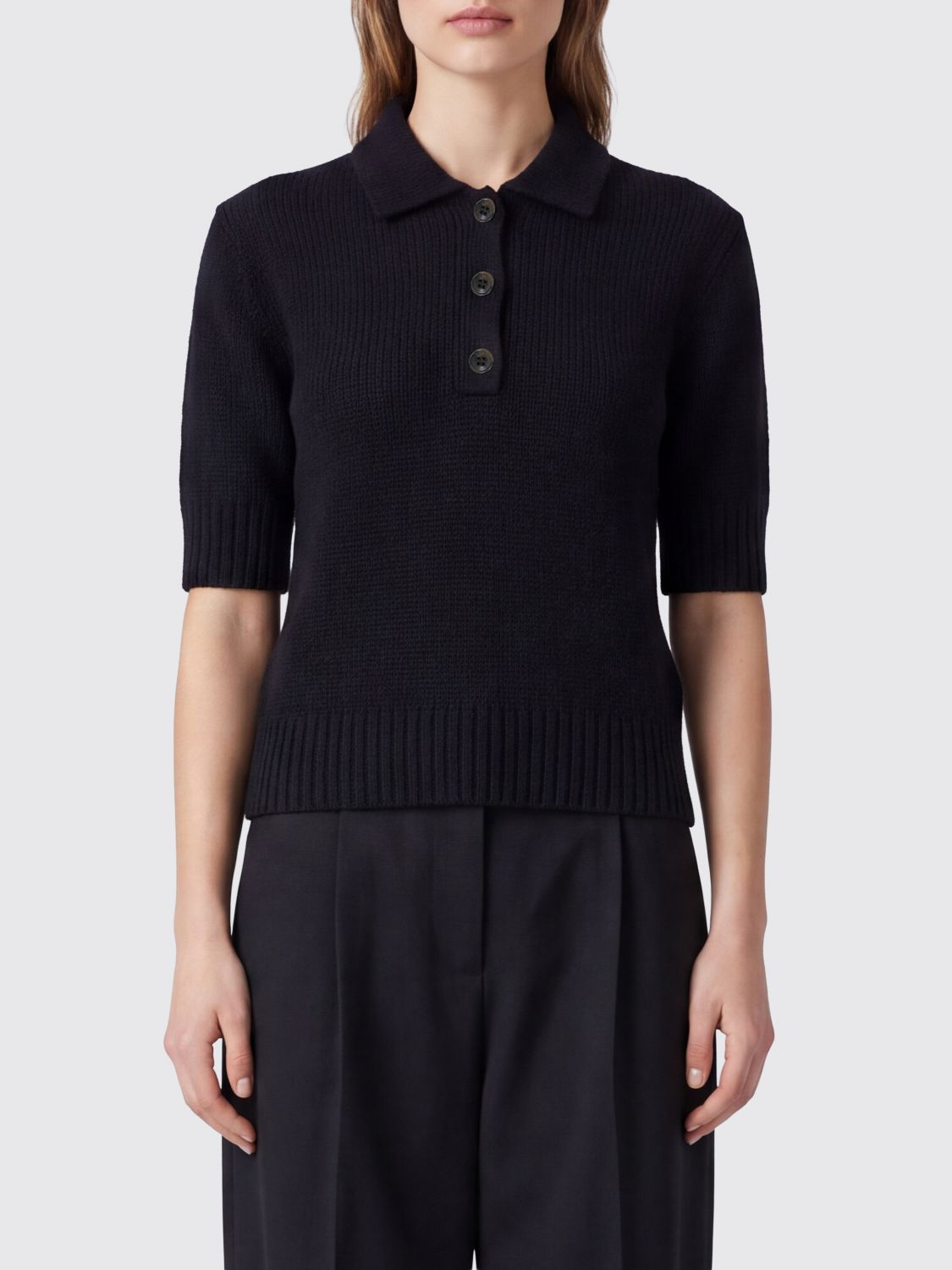 Lisa Yang Short-Sleeved Knit Polo in Cashmere and Silk