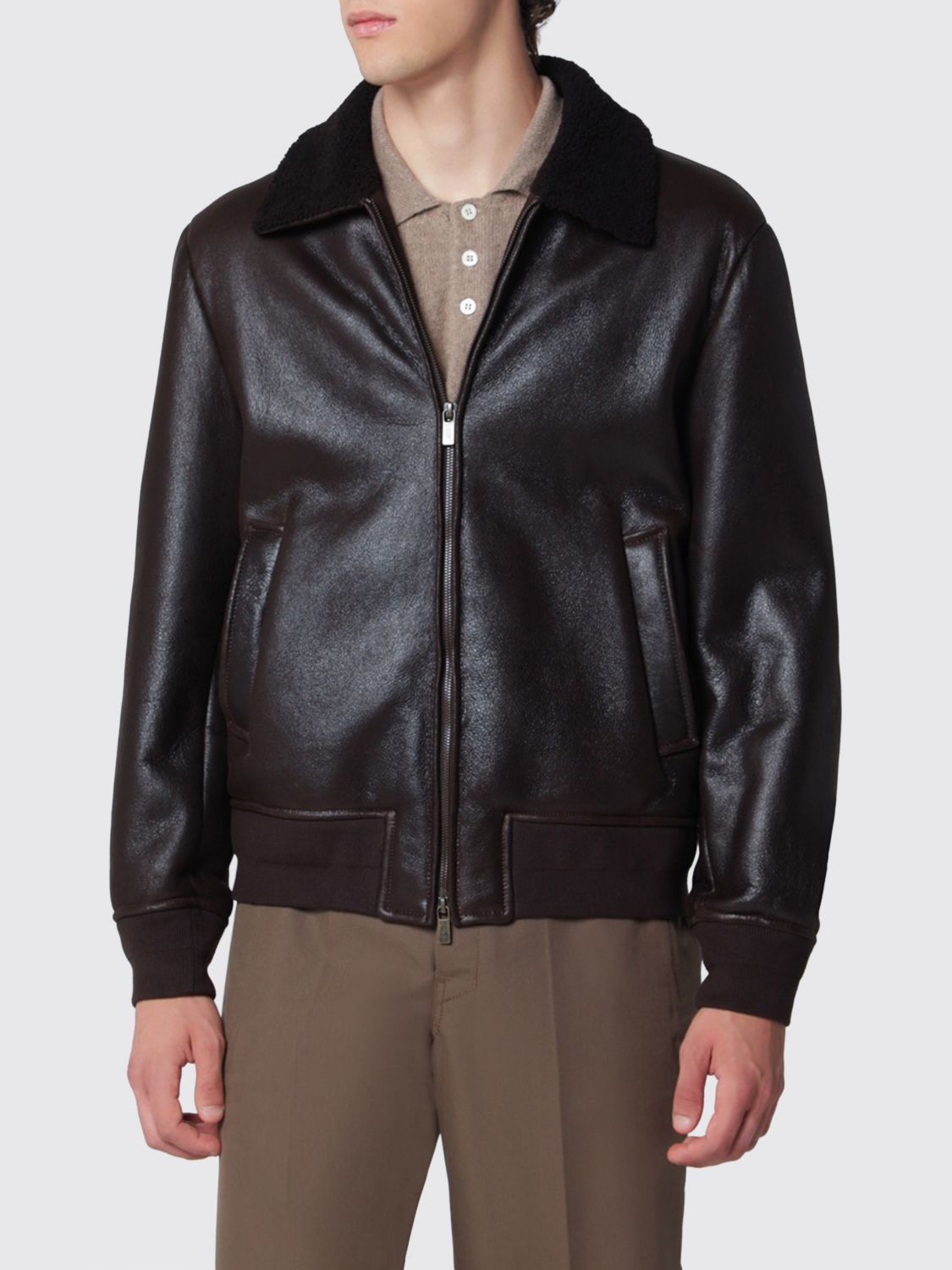 Salvatore Santoro Smooth Sheepskin Jacket with Fur Collar · 54