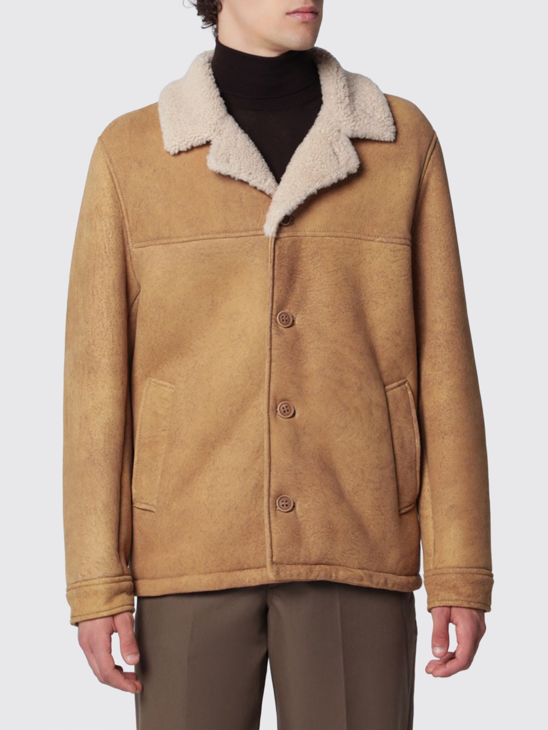 SALVATORE SANTORO Suede Sheepskin Jacket with Fur Collar