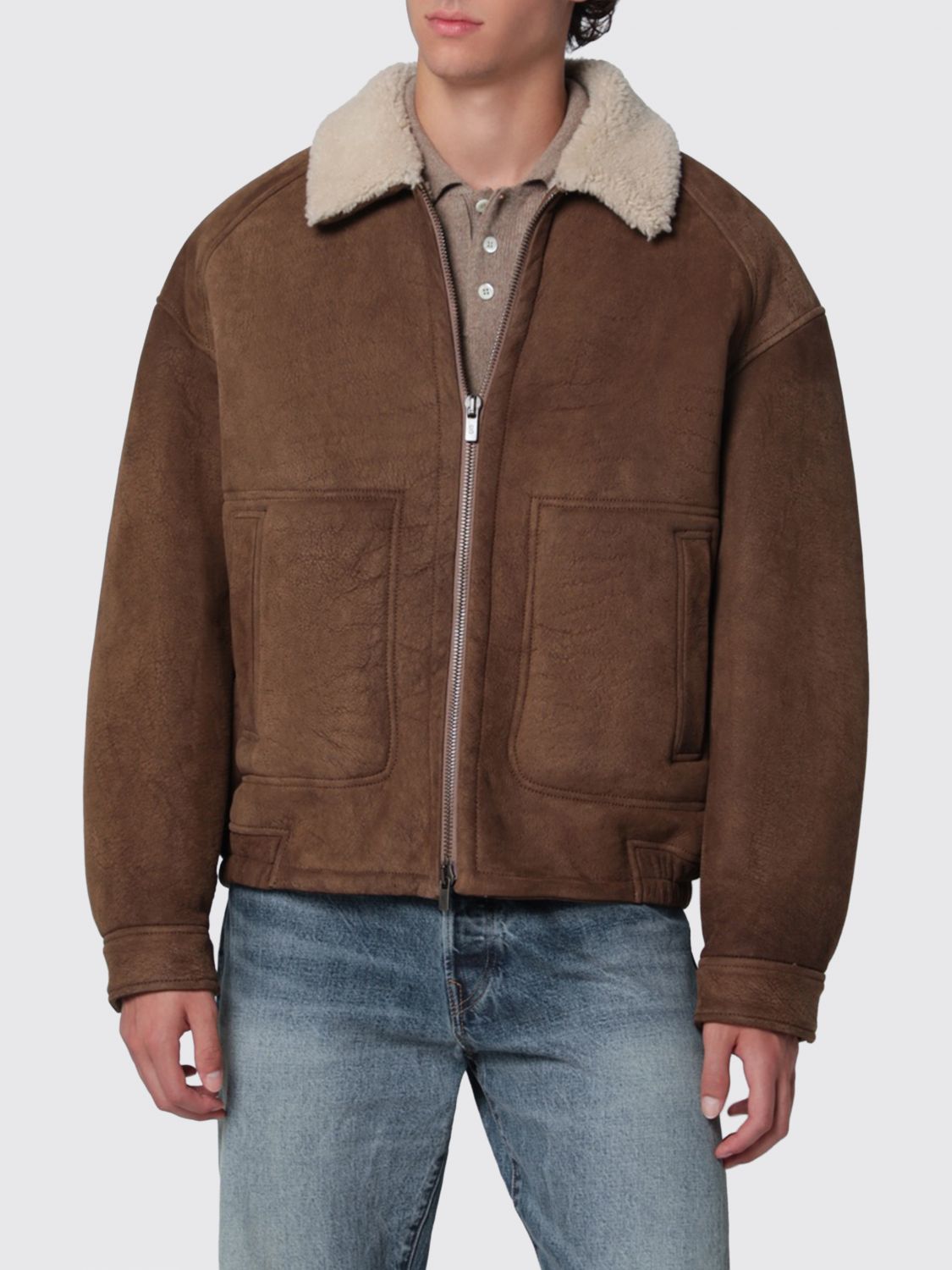 SALVATORE SANTORO Suede Shearling Jacket with Patch Pockets