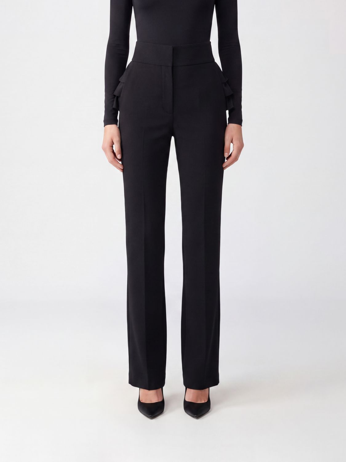 Elisabetta Franchi High-Waisted Crêpe Skinny Trousers with Ruffles