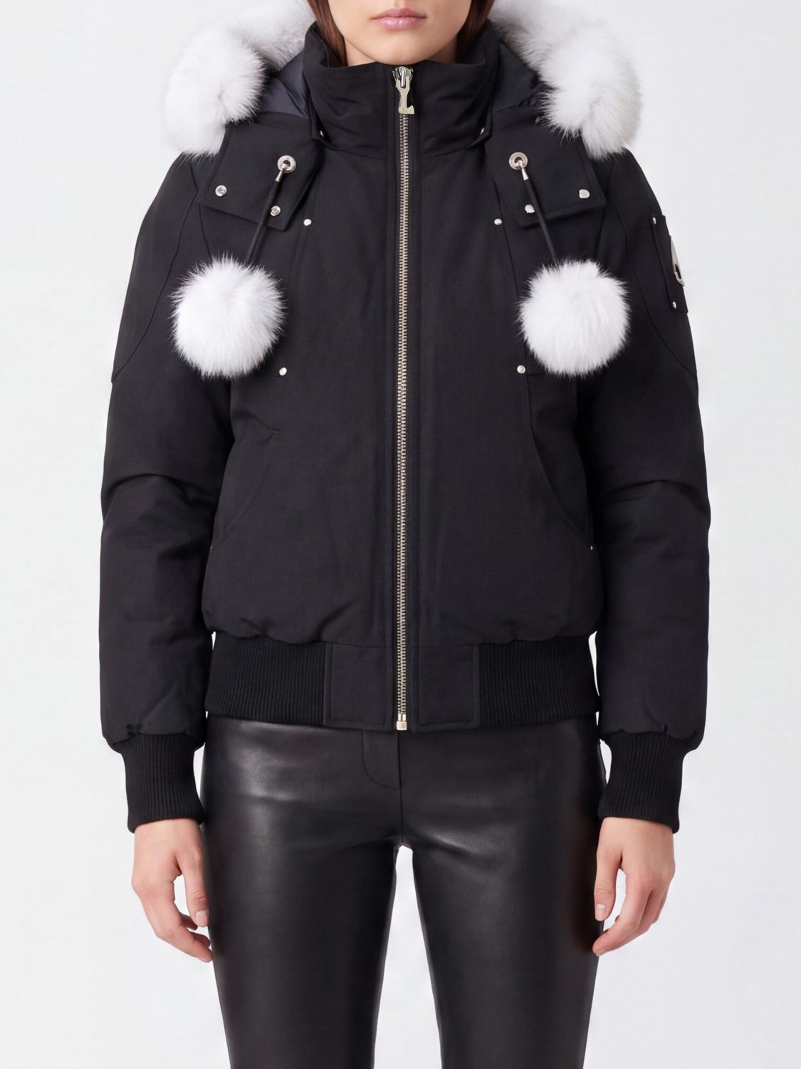 MOOSE KNUCKLES Recycled Nylon Bomber Jacket with Shearling Hood