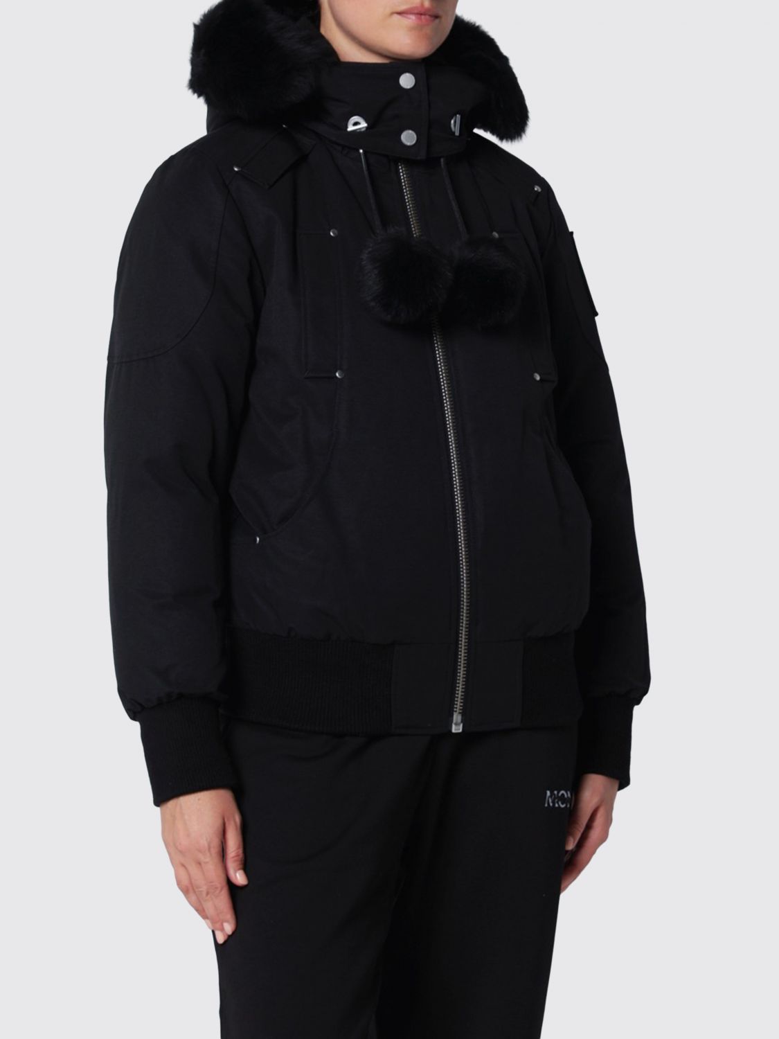 Moose Knuckles Recycled Nylon Bomber Jacket with Shearling Hood