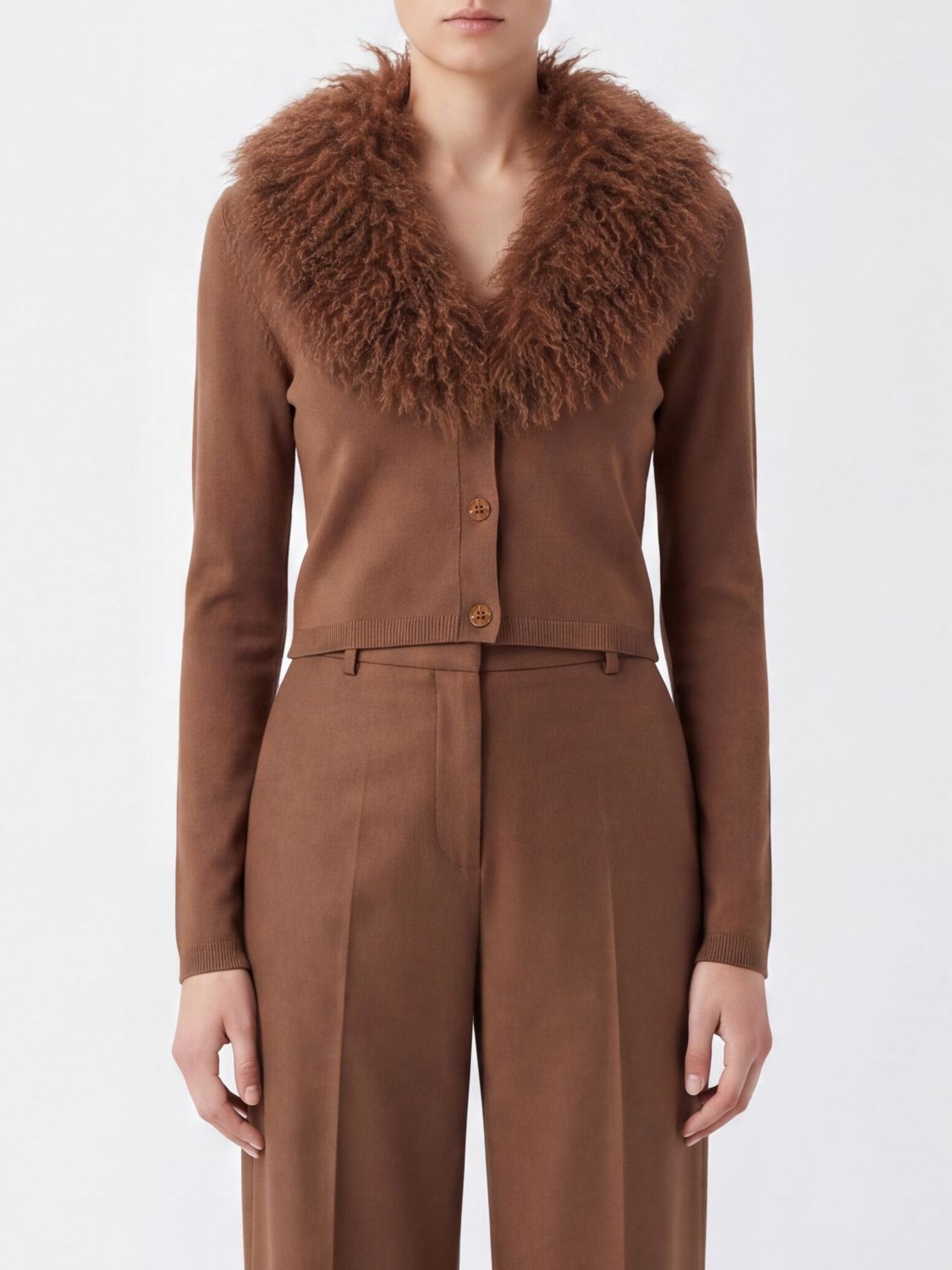 Twinset Cropped Wool Blend Cardigan with Faux Fur Details