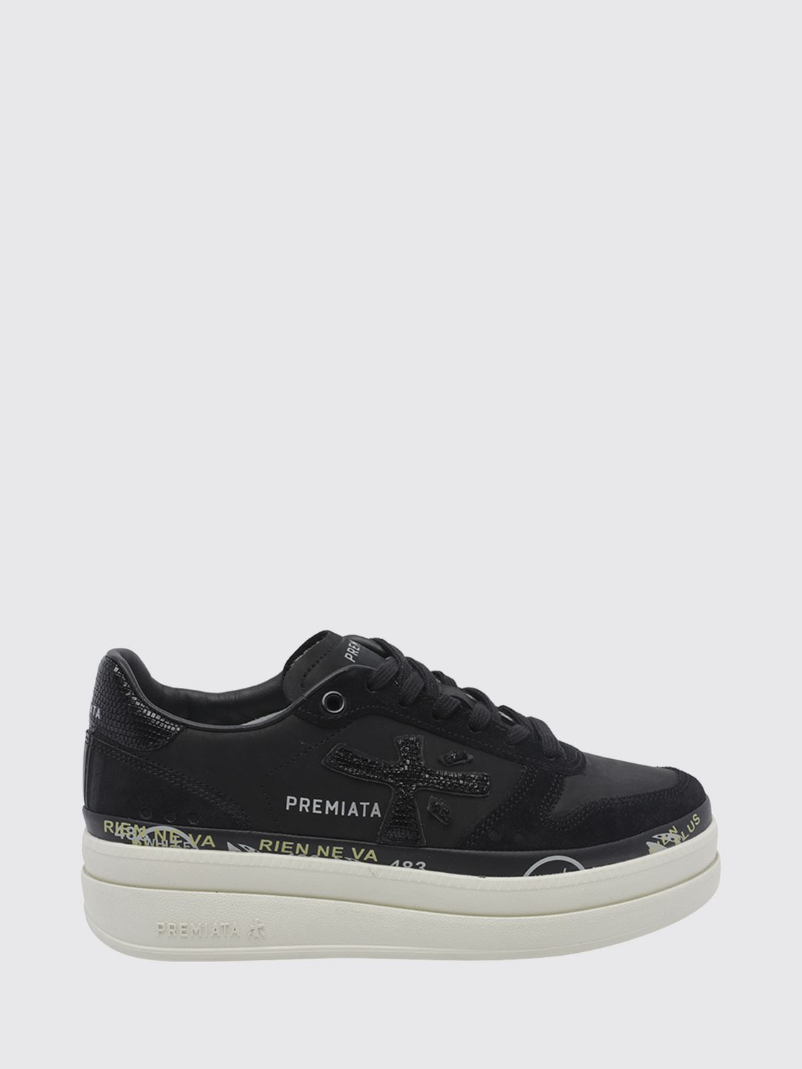 Premiata Micol Platform Trainers in Calf Leather with Rhinestone Logo