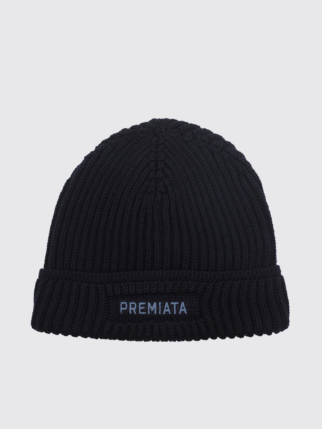 Premiata Merino Wool Beanie Hat with Contrast Logo and Cuffed Hem