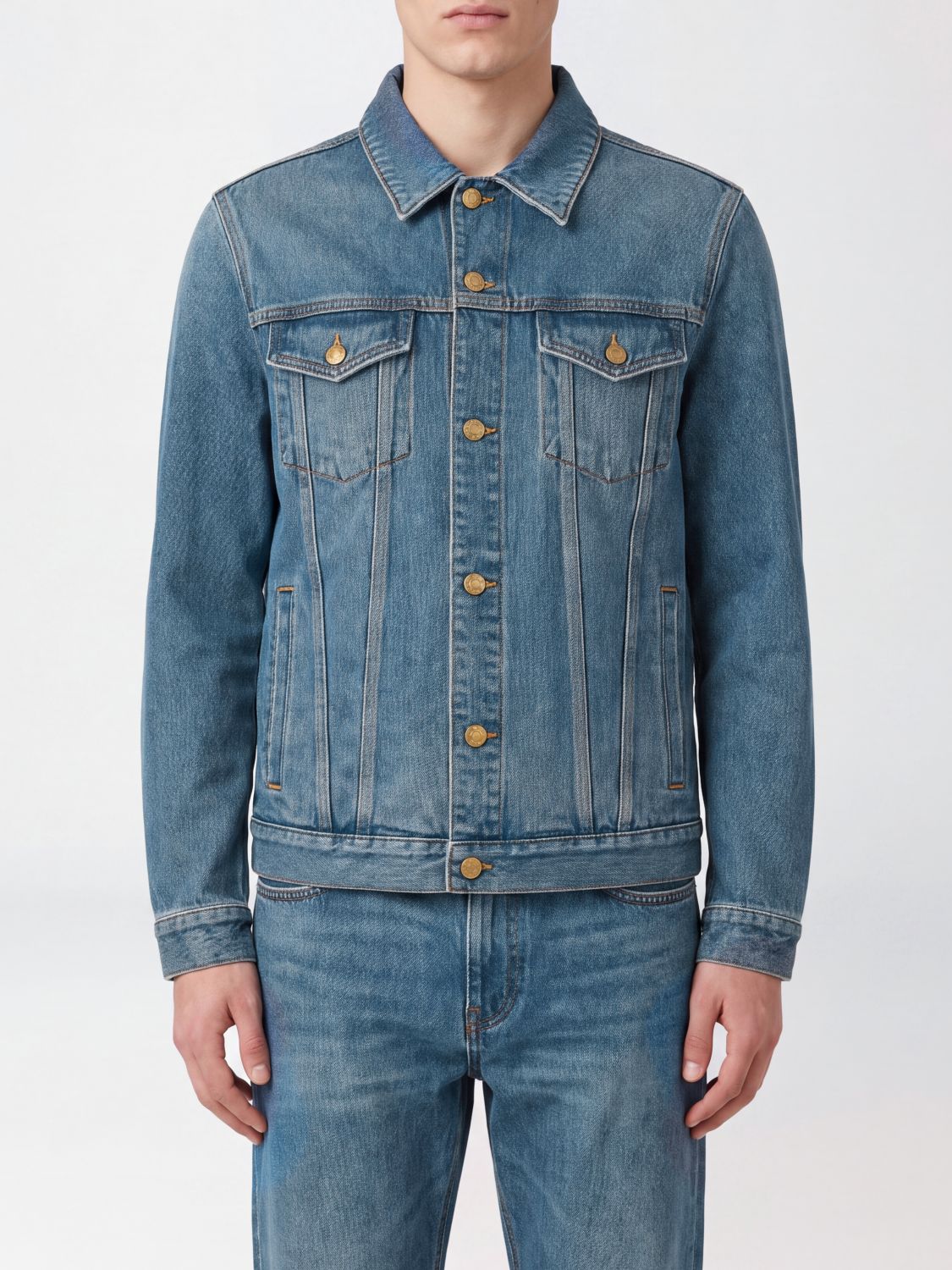 GOLDEN GOOSE Hemdjacke aus Baumwolldenim von mit aufgesetzten Taschen