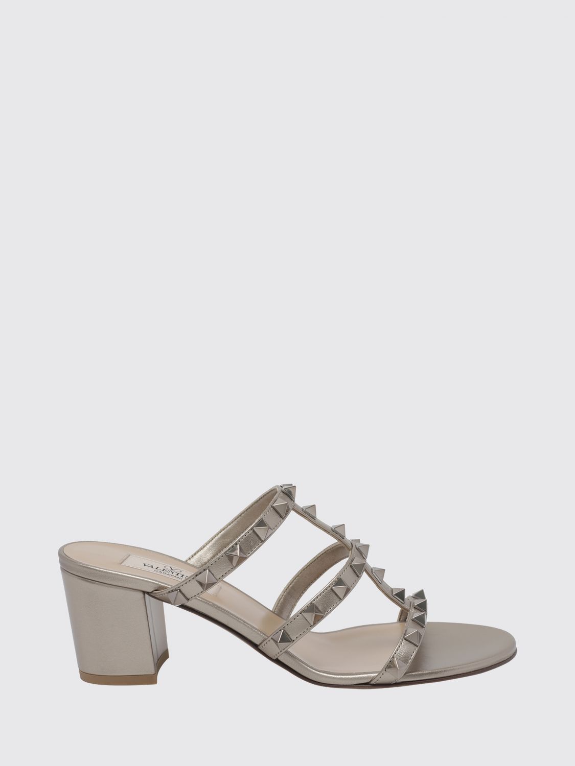 VALENTINO GARAVANI Rockstud Laminated Leather Mid-Heel Mules with Studs