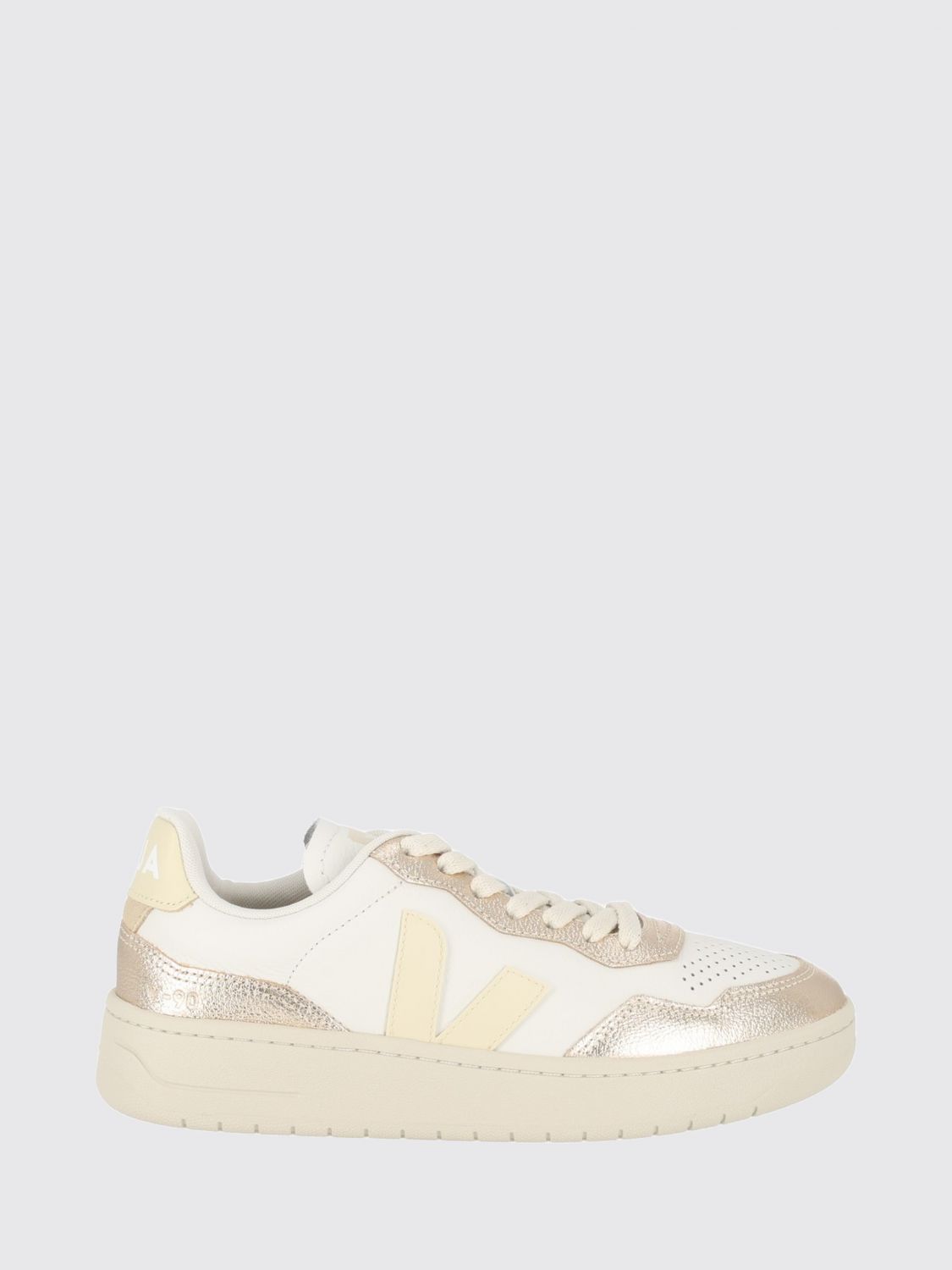 Veja V-90 Low-Top Sneakers in O. T. Leather and Suede with Contrast Logo