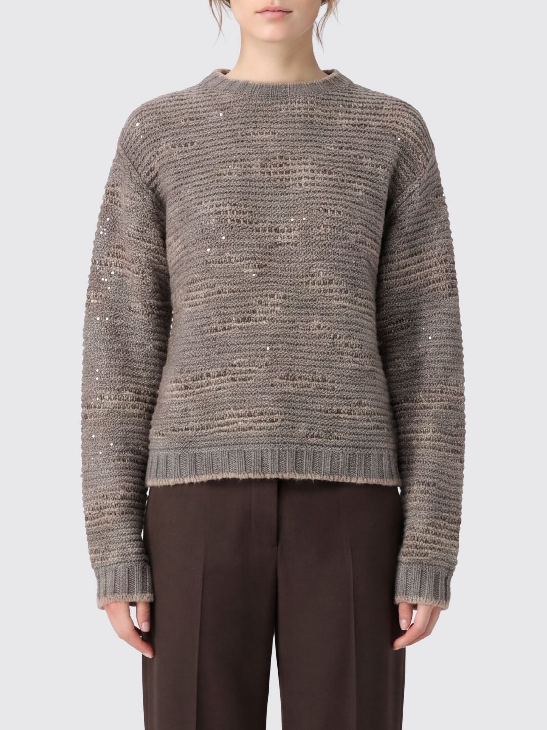 FABIANA FILIPPI Pullover aus Wollmischung mit Pailletten und überschnittenen Schultern