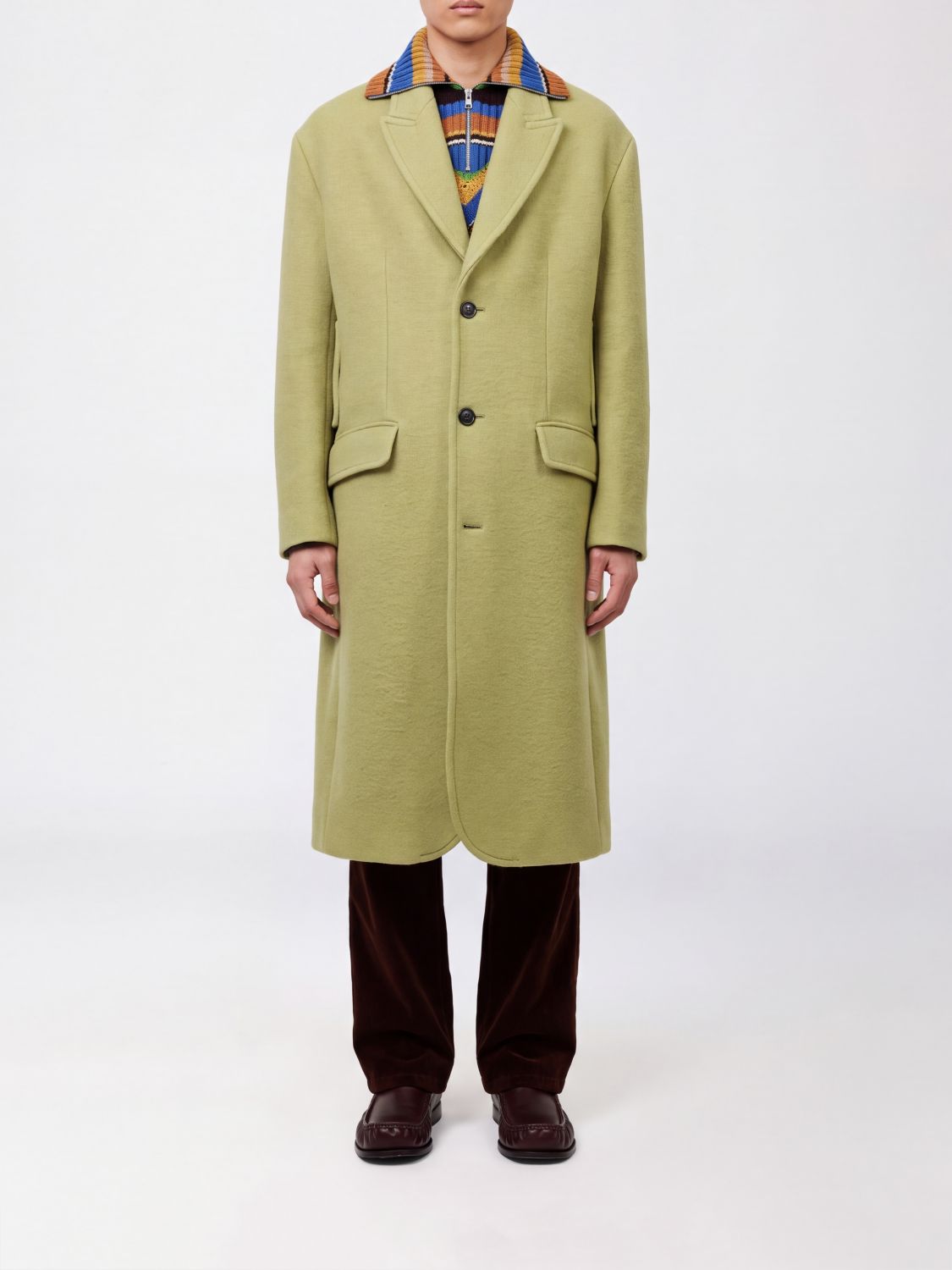 MARNI Cappotto monopetto in lana al ginocchio con collo a rever