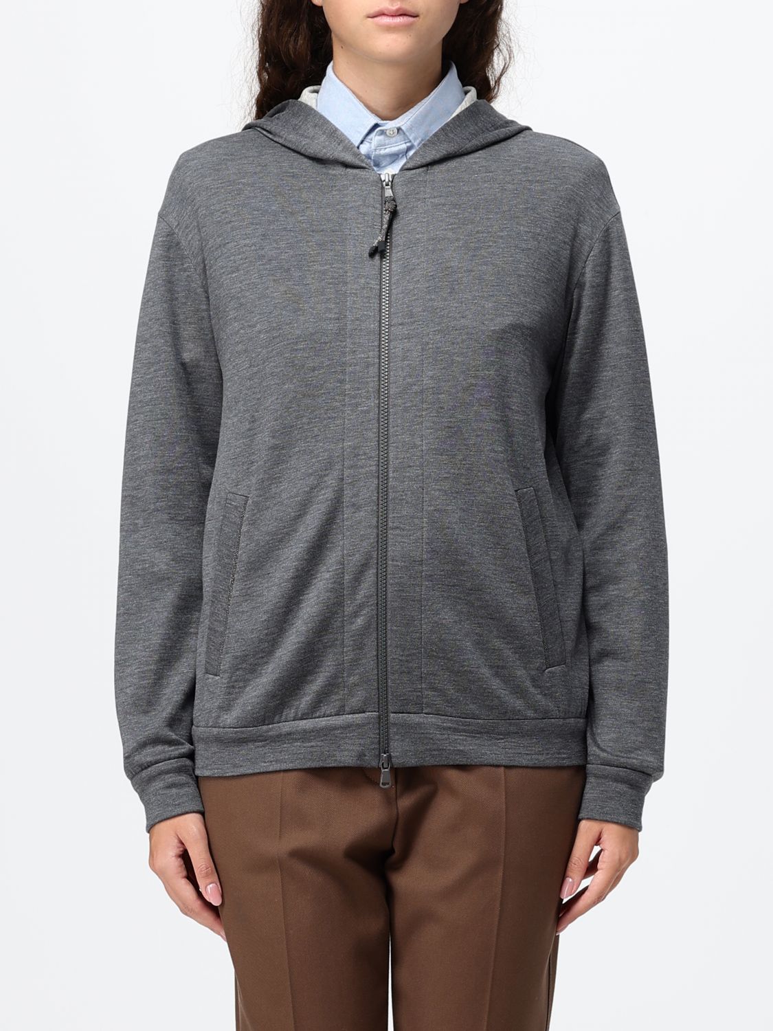 BRUNELLO CUCINELLI Cotton and Silk Blend Hooded Zip-Up Sweatshirt