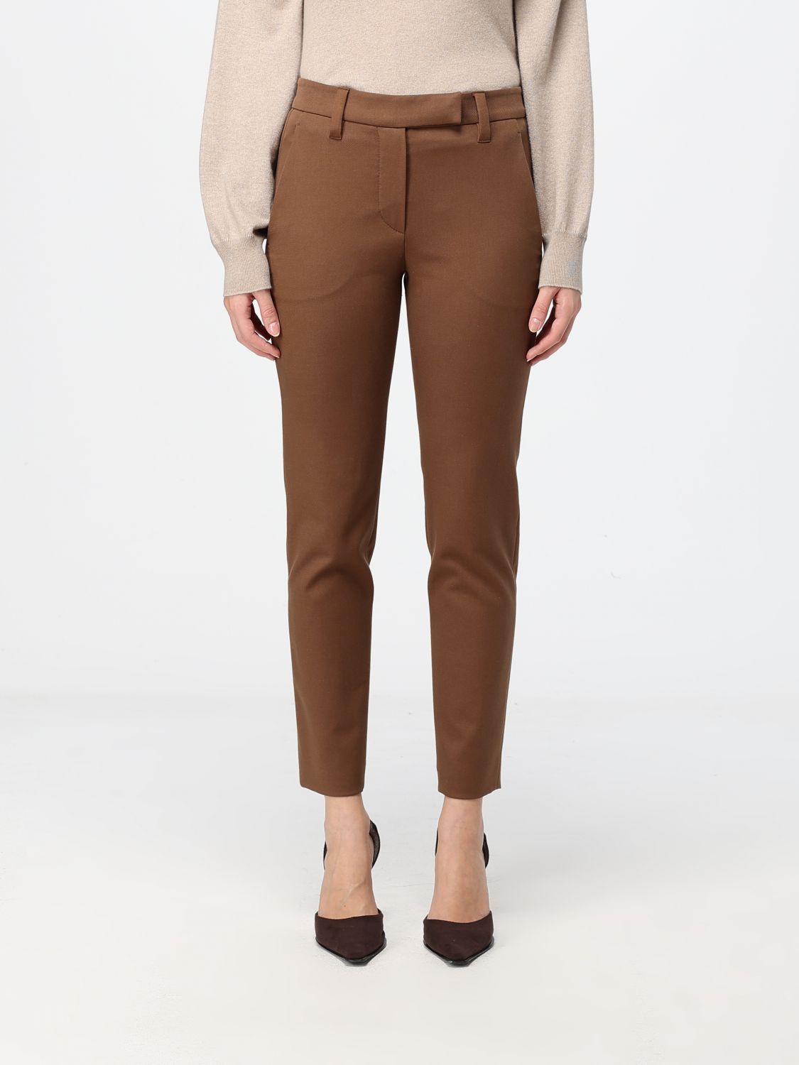 BRUNELLO CUCINELLI Skinny Stretch Cotton Trousers with Off-Center Closure