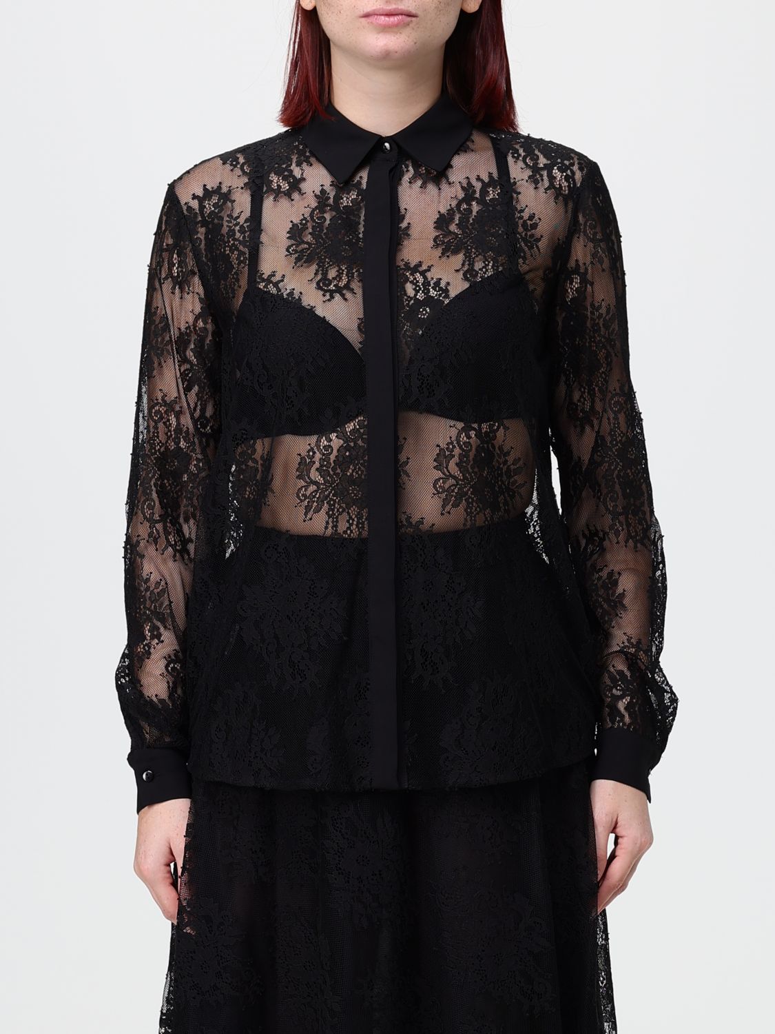Hanita Elegant Lace Shirt with French Collar and Concealed Placket