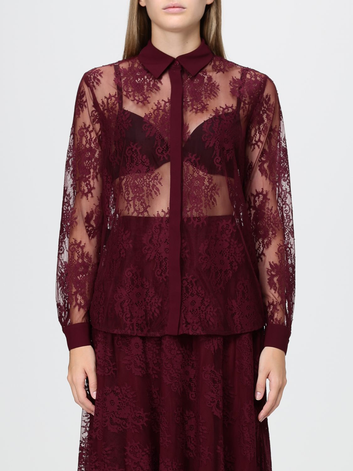 Hanita Elegant Lace Shirt with French Collar and Concealed Placket