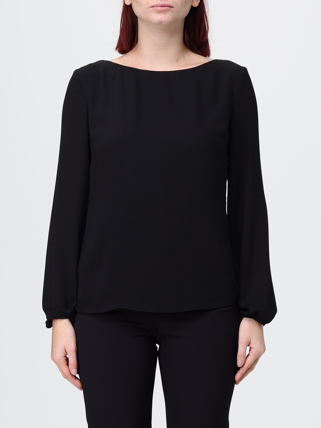 Hanita Satin Blouse with Long Sleeves and V-Back Neckline