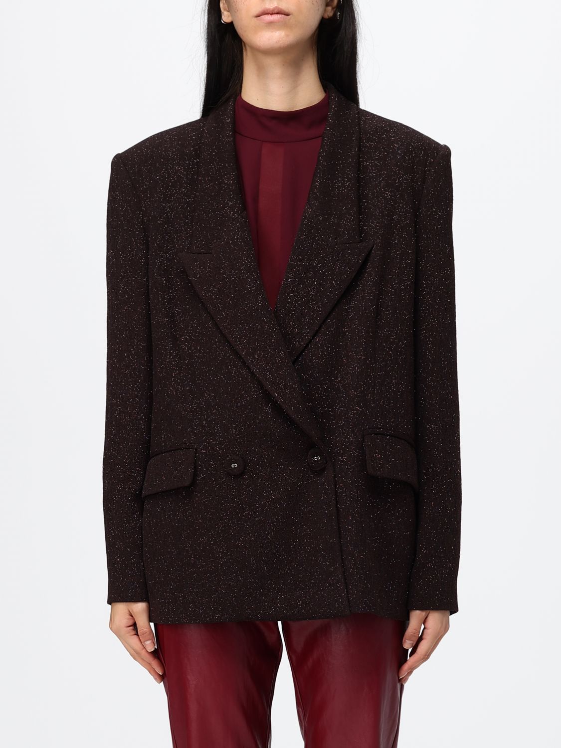 HANITA Double-Breasted Lurex Blazer with Peak Lapels and Padded Shoulders