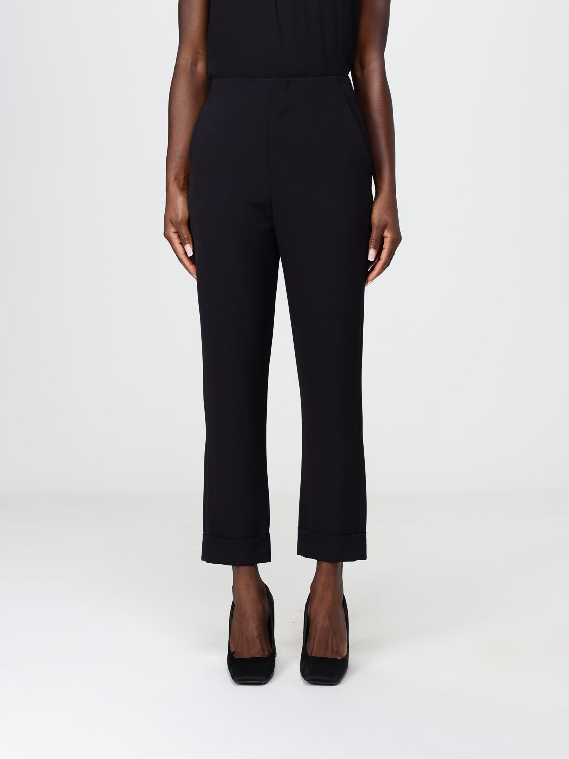 Hanita High-Waisted Cropped Crêpe Trousers with Slash Pockets