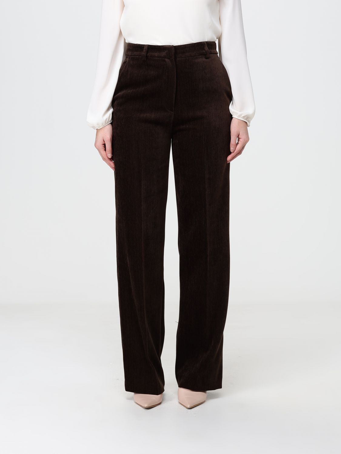 Hanita High-Waisted Wide-Leg Velvet Trousers with Belt Loops