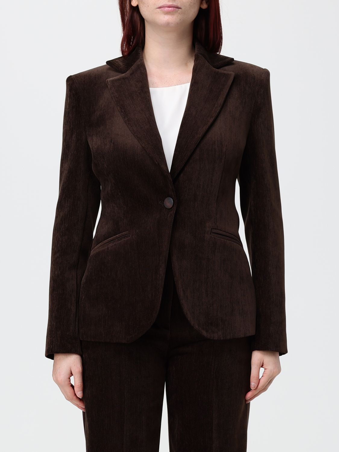 Hanita Single-Breasted Velvet Blazer with Lapel Collar and Slit Pockets