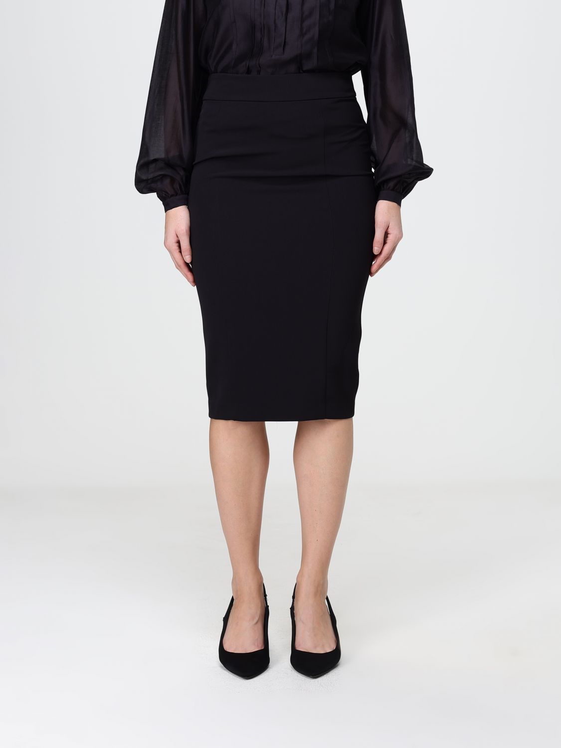 Hanita High-Waisted Jersey Pencil Midi Skirt with Back Slit