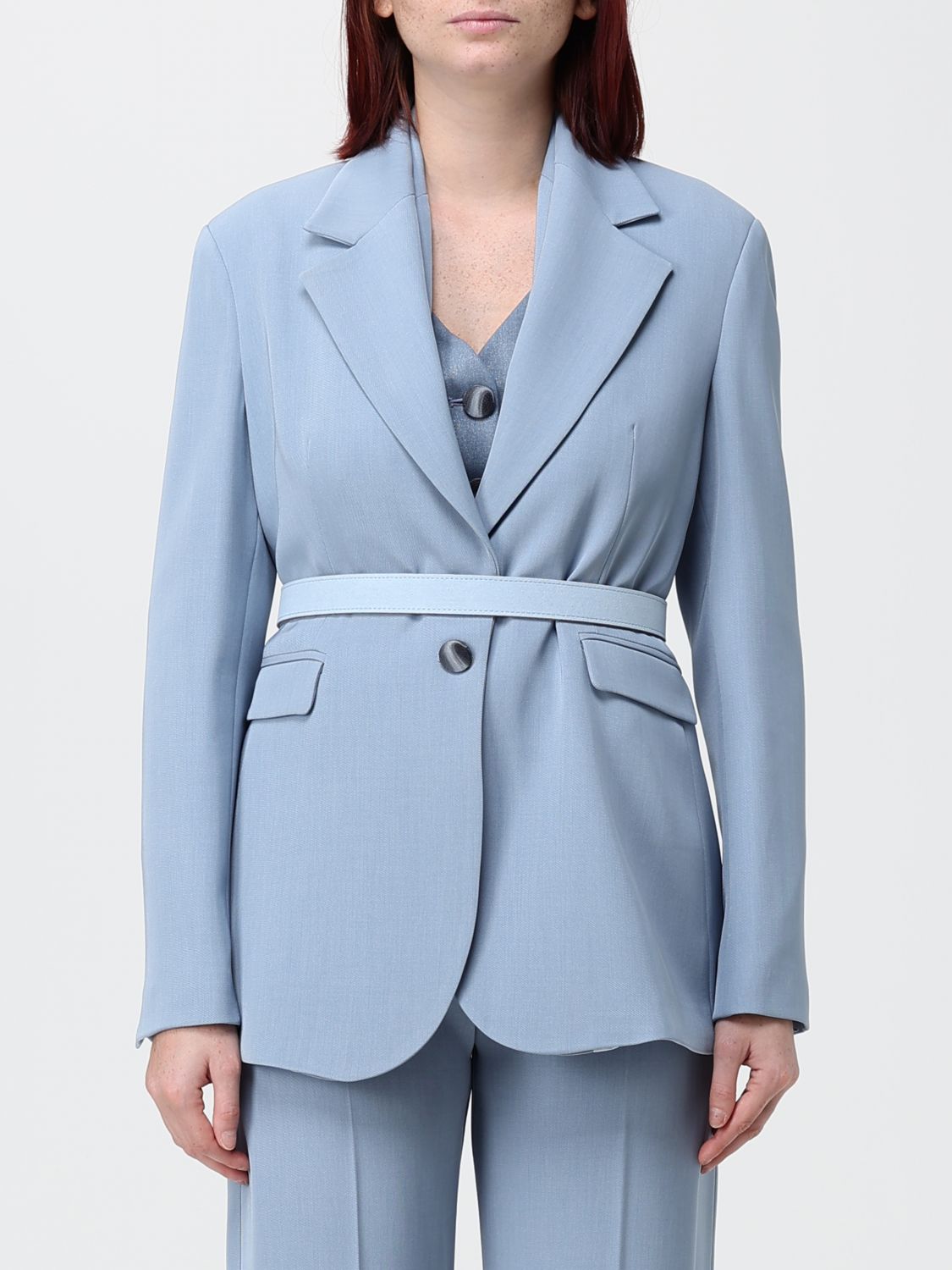 Hanita Single-Breasted Viscose Blend Blazer with Waist Belt and Lapels