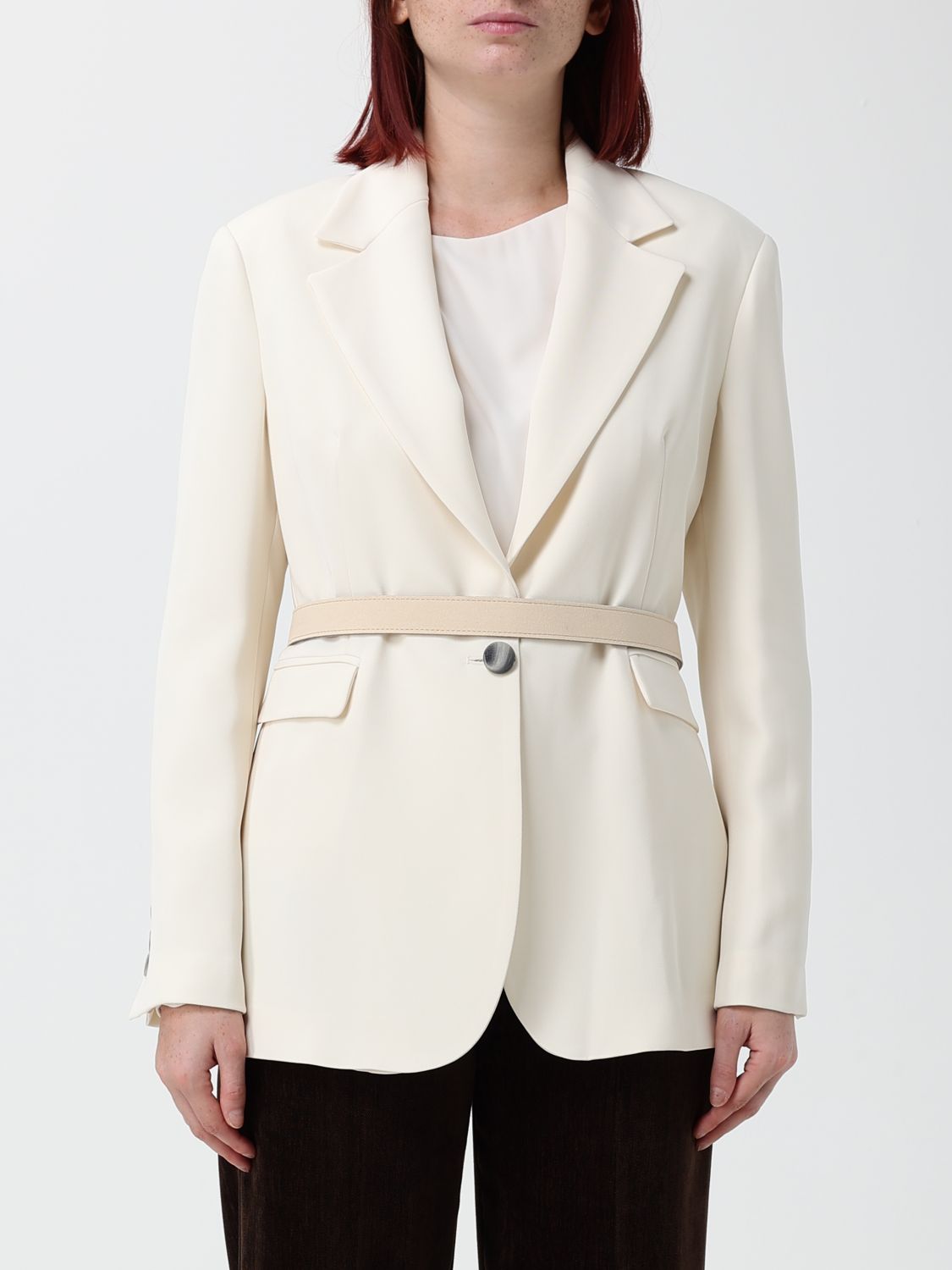 Hanita Single-Breasted Viscose Blend Blazer with Waist Belt and Lapels