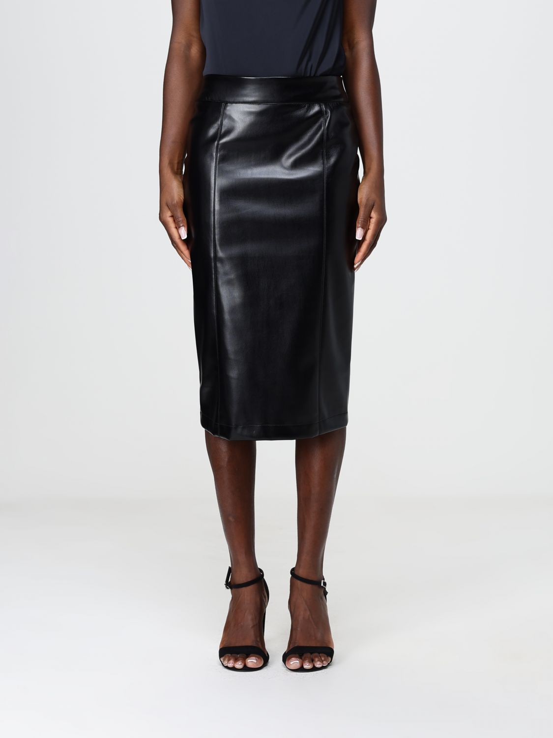 Hanita High-Waisted Smooth Faux Leather Midi Pencil Skirt
