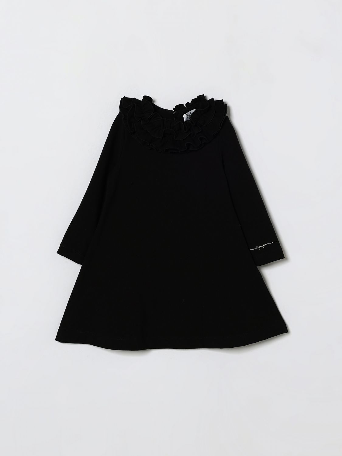 IL GUFO Langärmeliges Stretch-Baumwollkleid für Mädchen mit Rüschenkragen