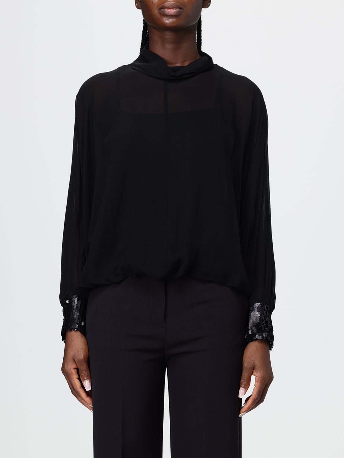 Hanita Draped Viscose Blouse with Sequins and Long Sleeves