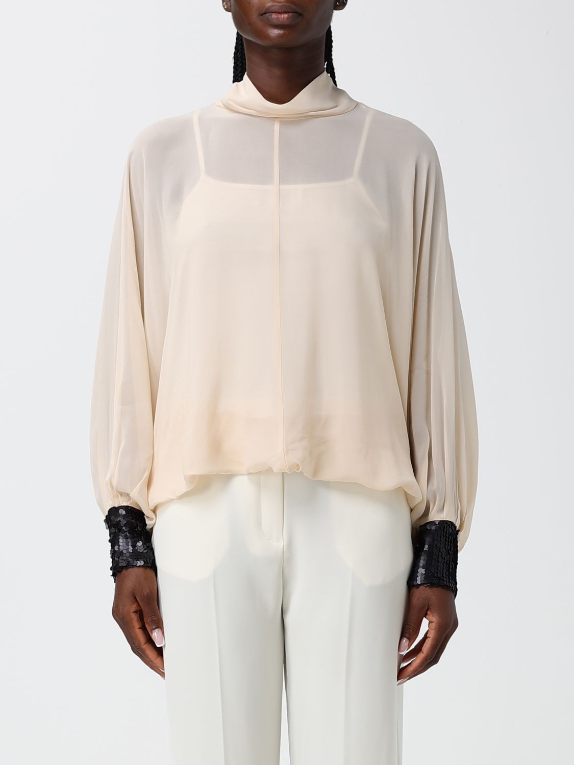 Hanita Draped Viscose Blouse with Sequins and Long Sleeves